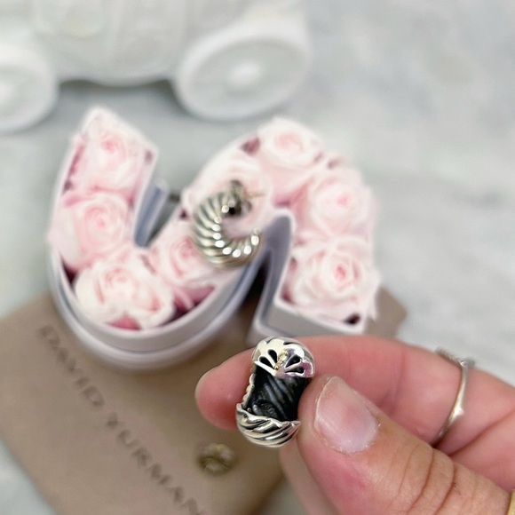 Authentic David Yurman Sculpted Cable Sterling 925 & 14kt Huggie Hoop Earrings - Picture 7 of 13